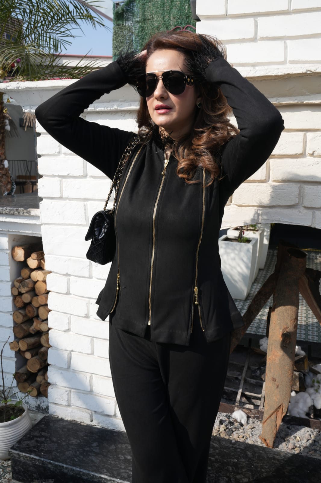 @living_it_up_with_shwets in Suede Black Co Ord Set