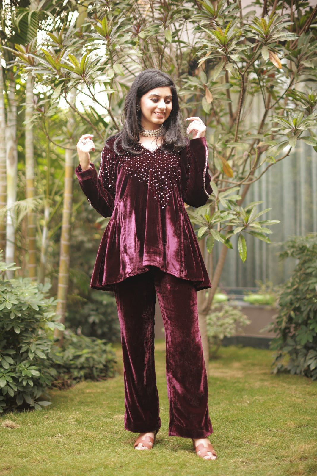 Hand Embroidered Velvet Coord Set