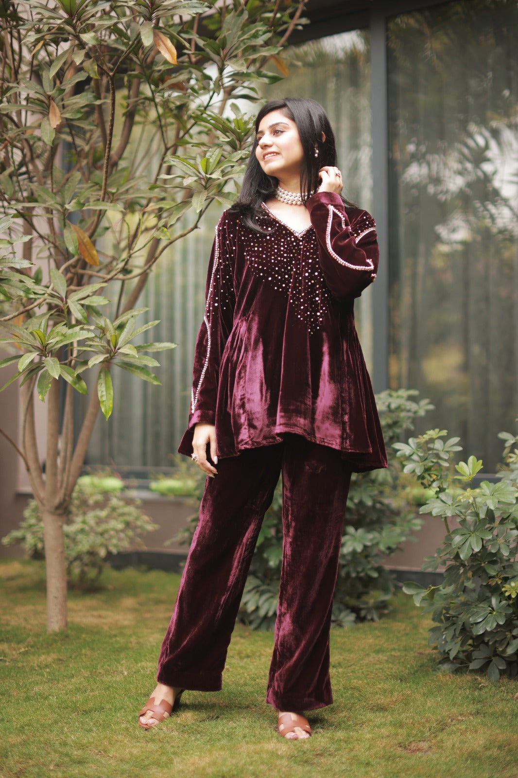 Hand Embroidered Velvet Coord Set
