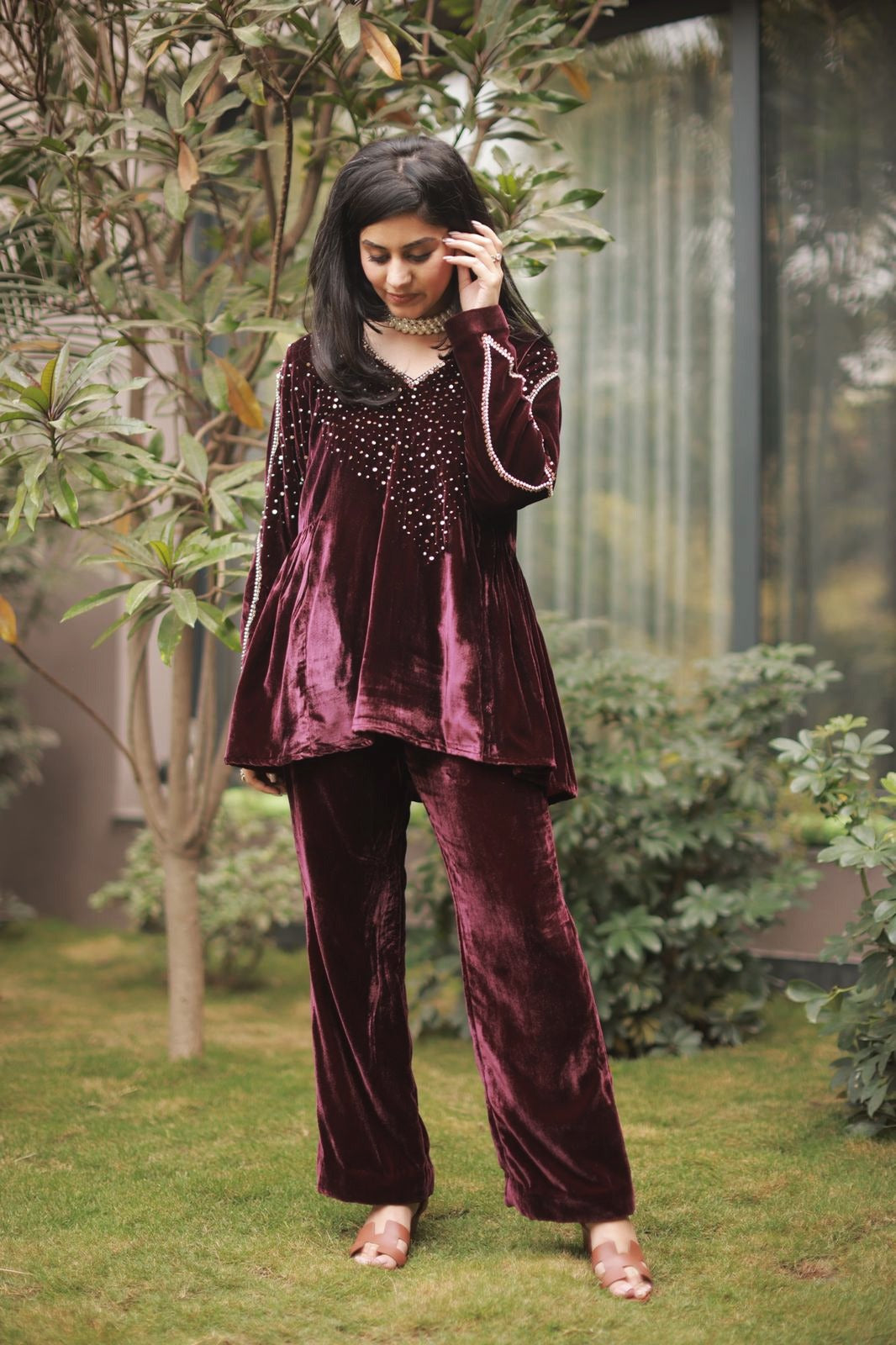 Hand Embroidered Velvet Coord Set